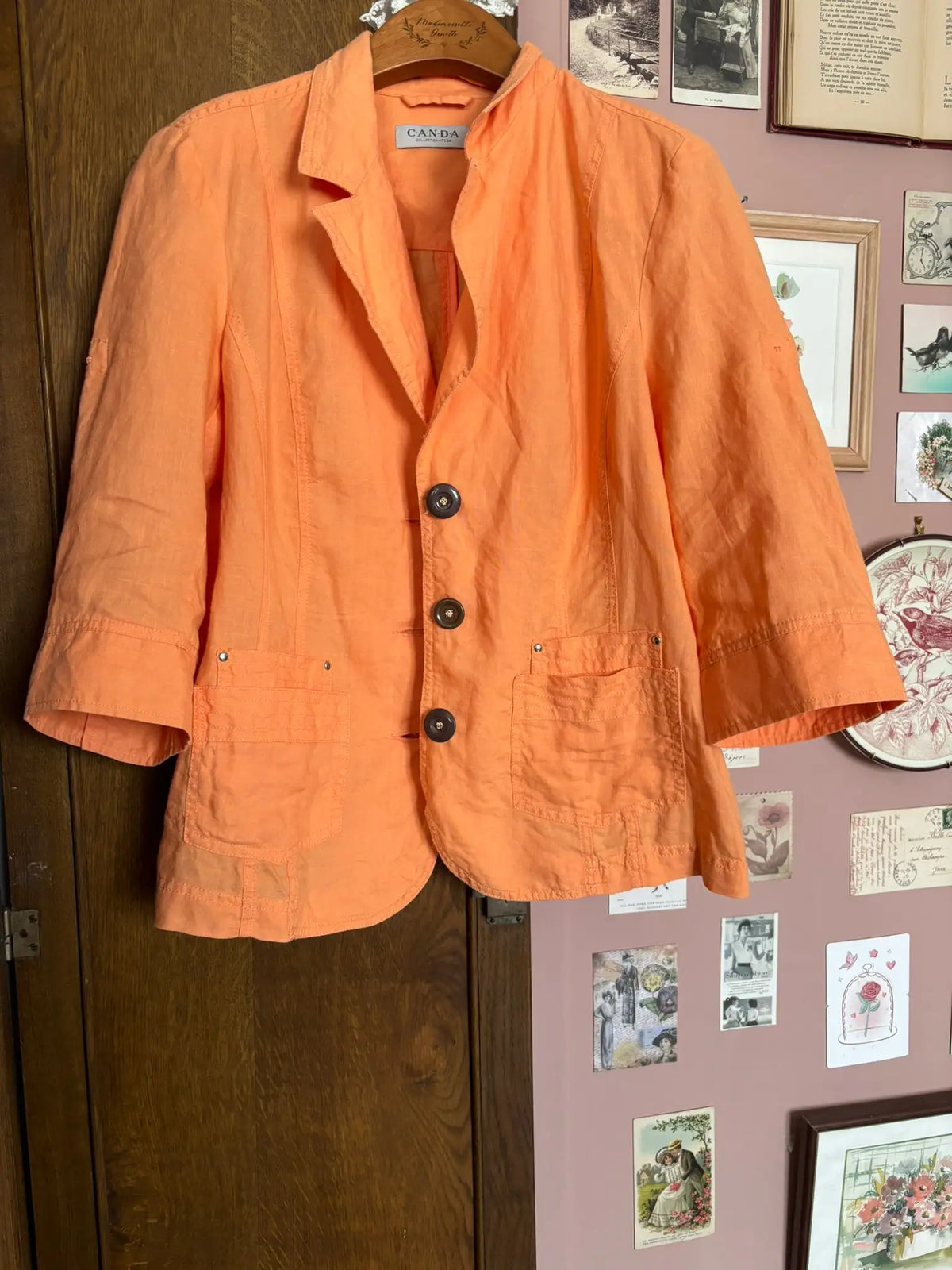 Chemise en lin vintage orange abricot CANDA – 100 % lin – T. 42/44 - Années 90/2000