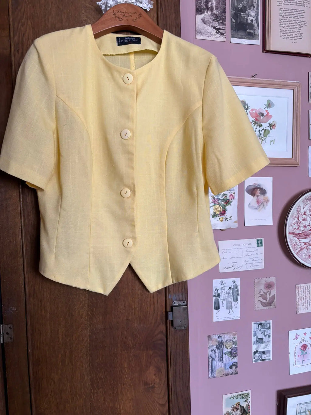 Veste vintage jaune pastel à boutons – T. 38/40 - Années 90