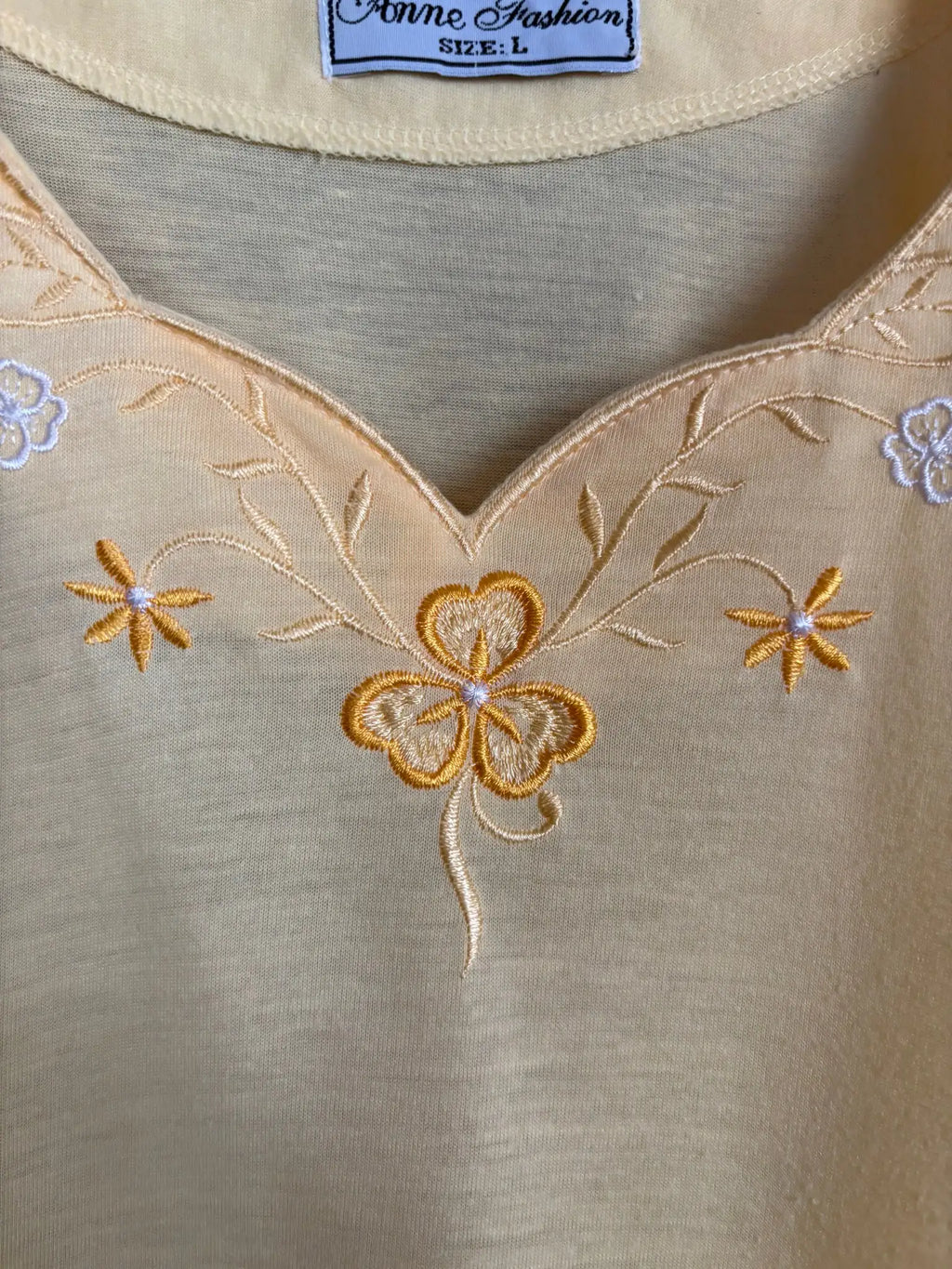 Débardeur vintage jaune pastel brodé - T.42/44- Années 2000