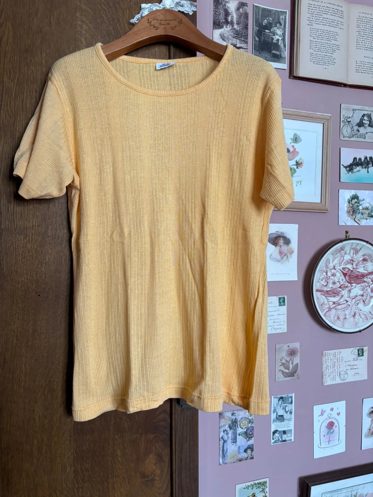 T-shirt vintage côtelé jaune safran – T.36/38 - Années 90