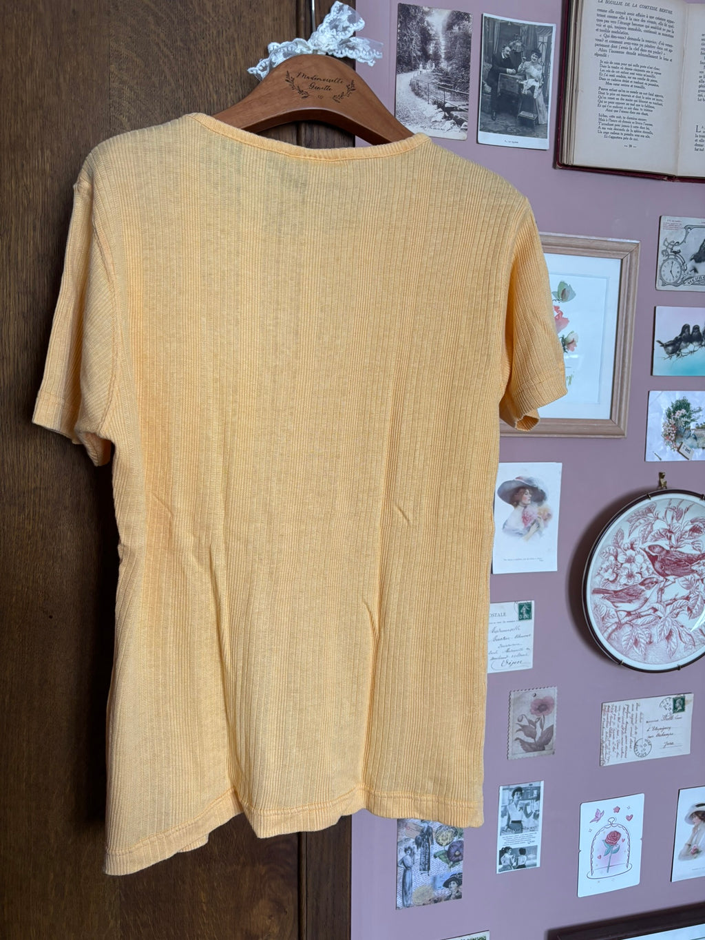 T-shirt vintage côtelé jaune safran – T.36/38 - Années 90