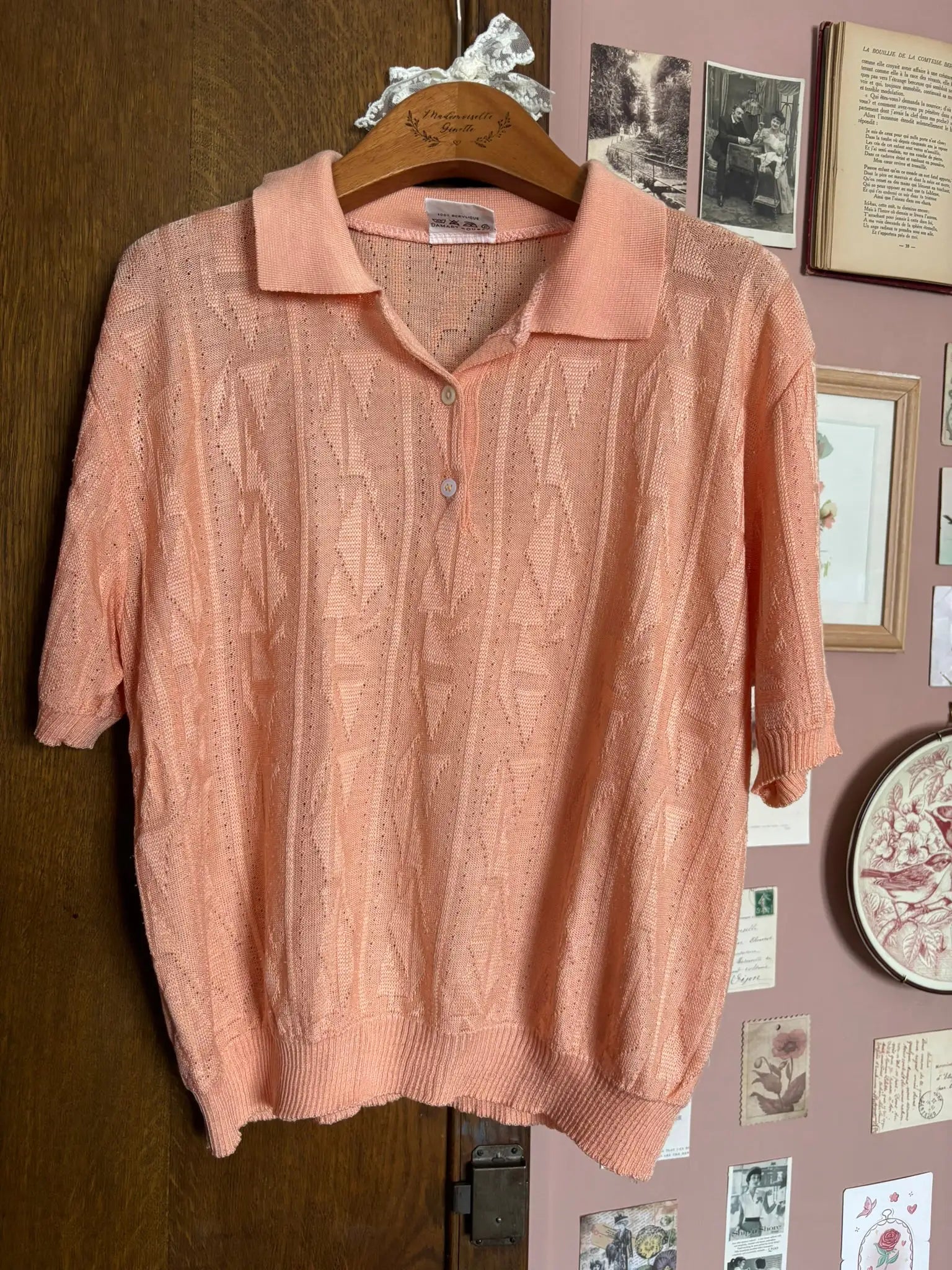 Polo vintage en maille ajourée pêche – T.40/42 - Années 80/90