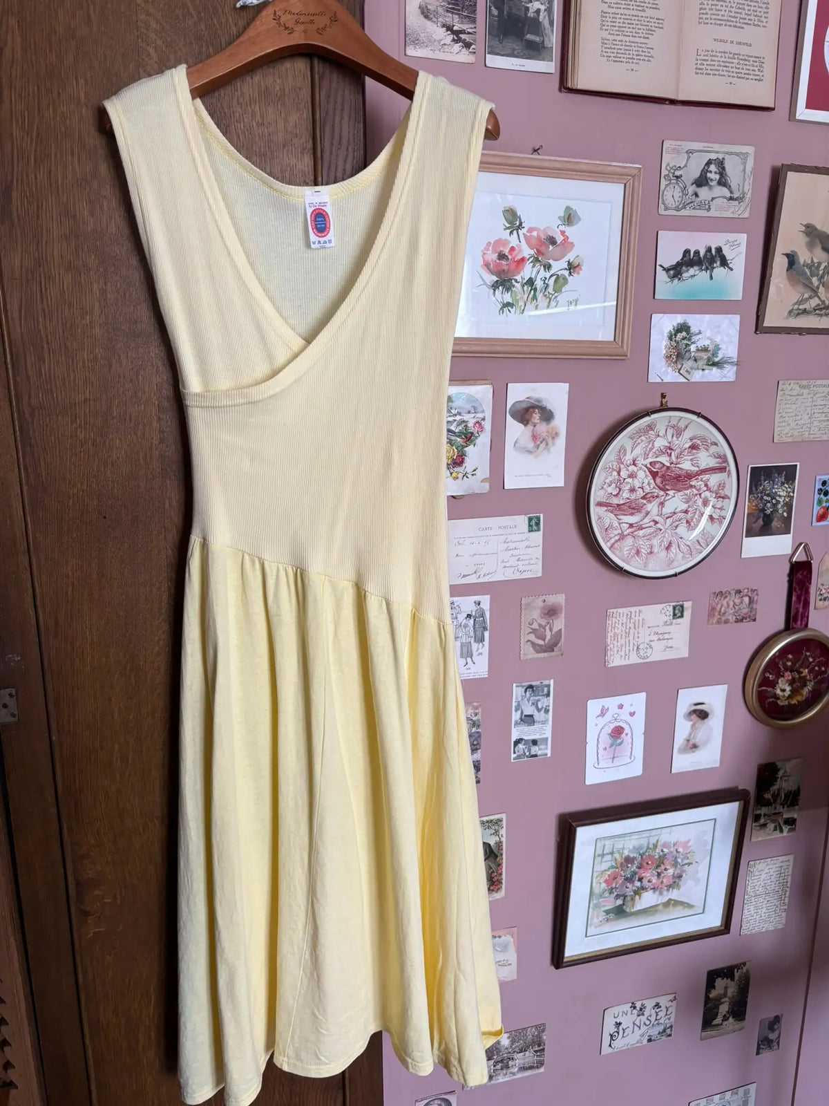 Robe midi jaune pastel en coton – De Waele - T.36/38 Années 80/90