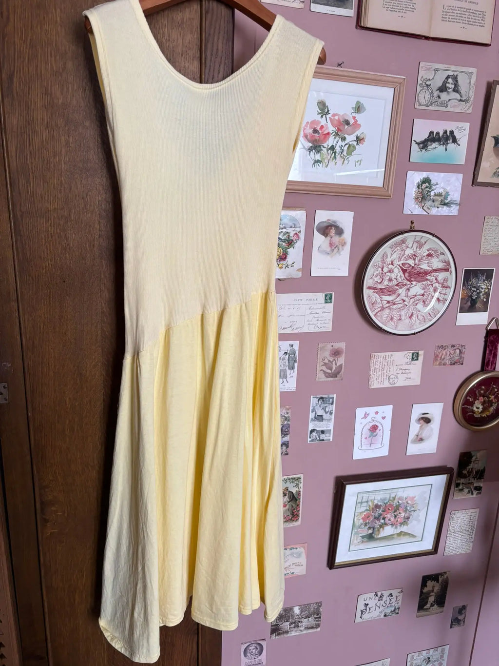 Robe midi jaune pastel en coton – De Waele - T.36/38 Années 80/90