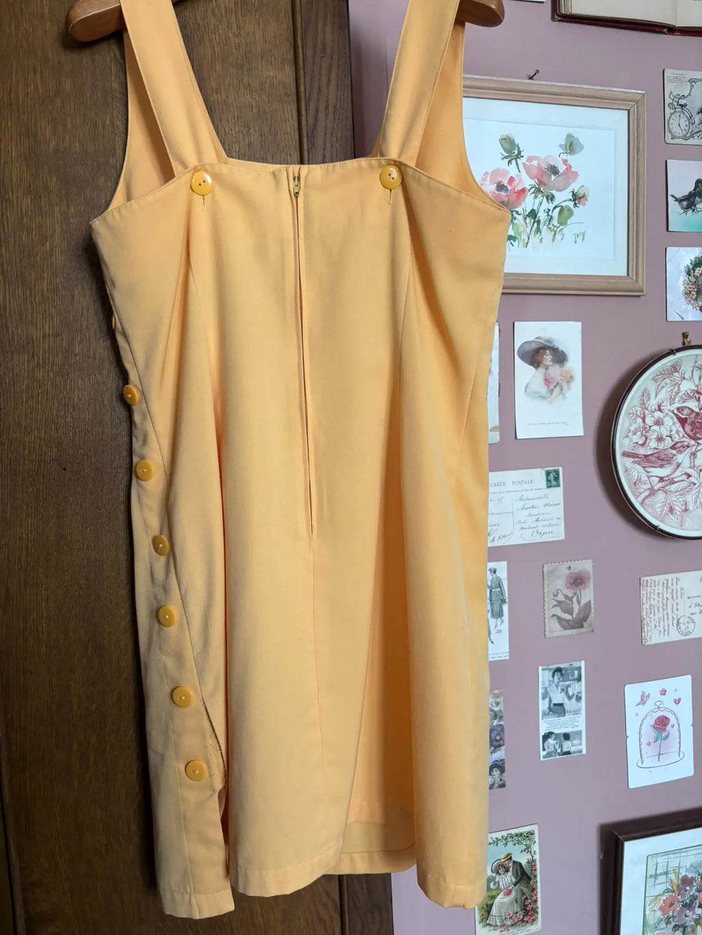Pastel yellow pinafore dress – Size 8 (UK) / Size 4 (US) - 80s/90s