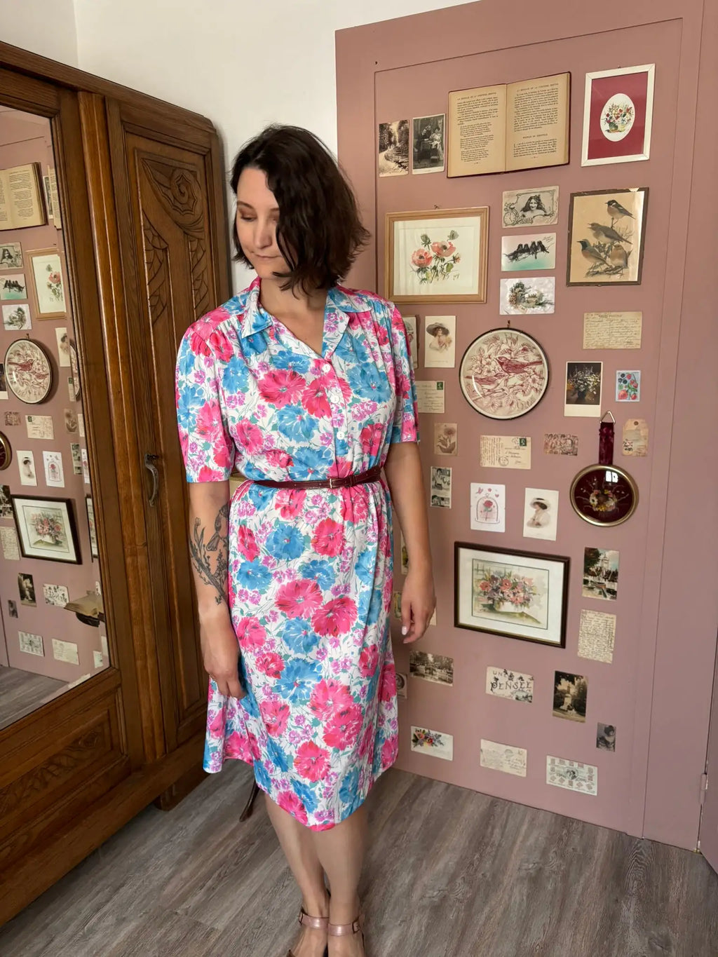 Robe vintage fleurie pastel – T.42/44 - Années 90