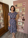 Robe vintage fleurie rose & bleue – Taille 44 – Années 80/90