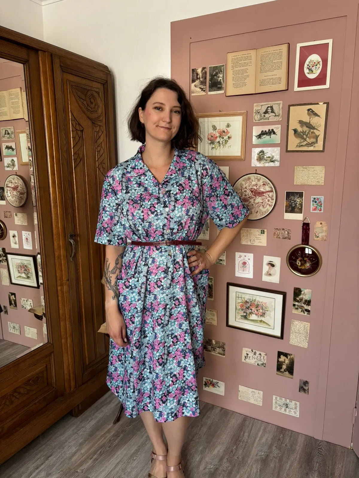 Robe chemise vintage fleurie – T.46/48 – Années 90