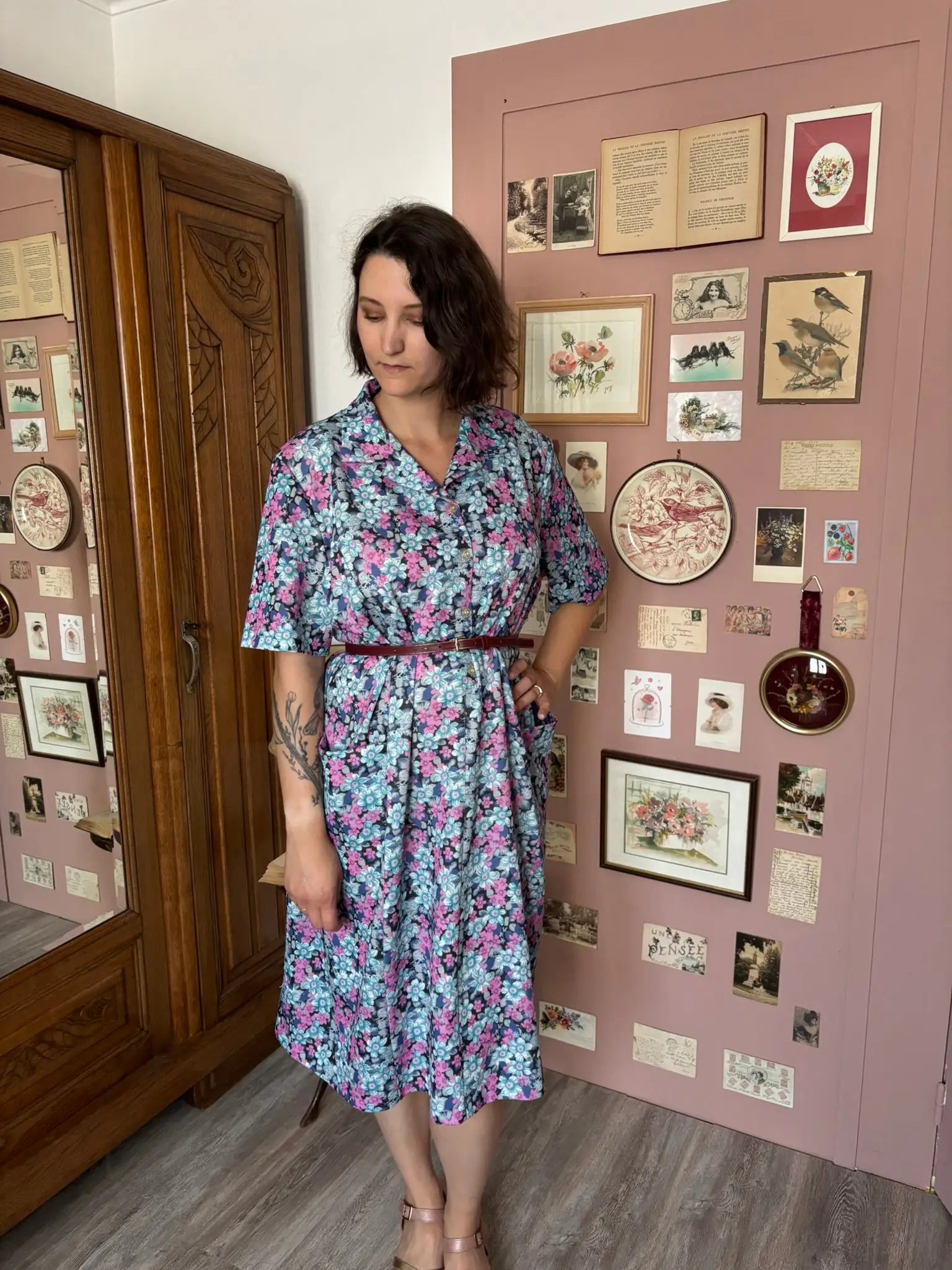 Robe chemise vintage fleurie – T.46/48 – Années 90