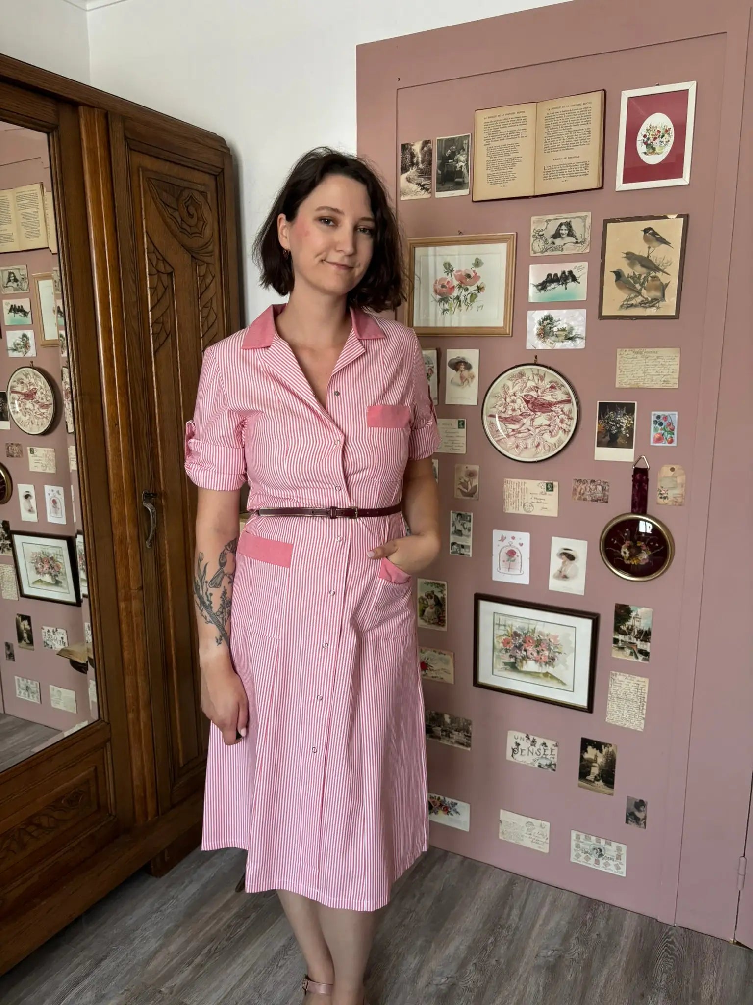 Robe chemise rayée rose – Alsico – T.36 - Vintage- années 2000