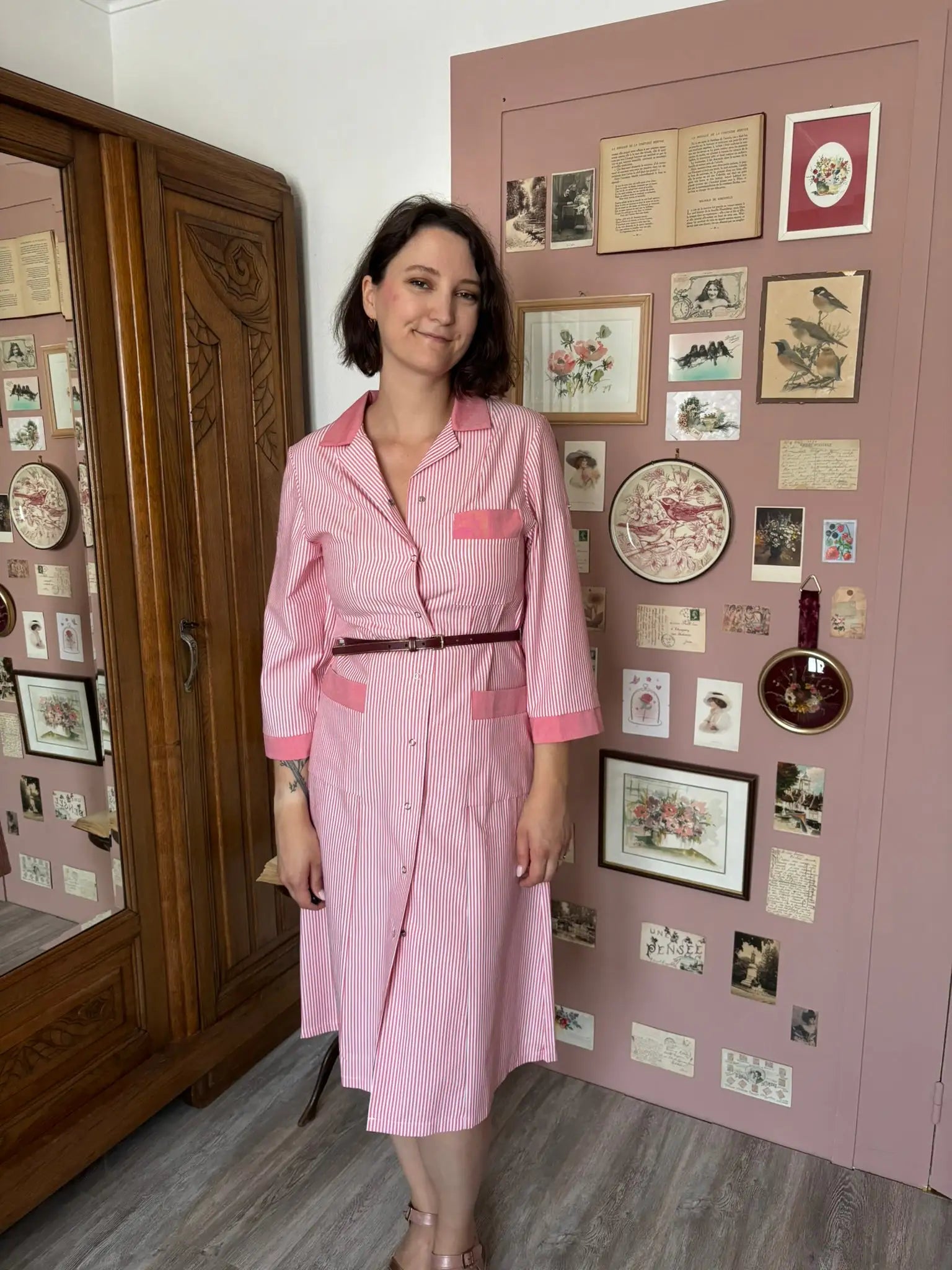 Robe chemise rayée rose – Alsico – T.36 - Vintage- années 2000