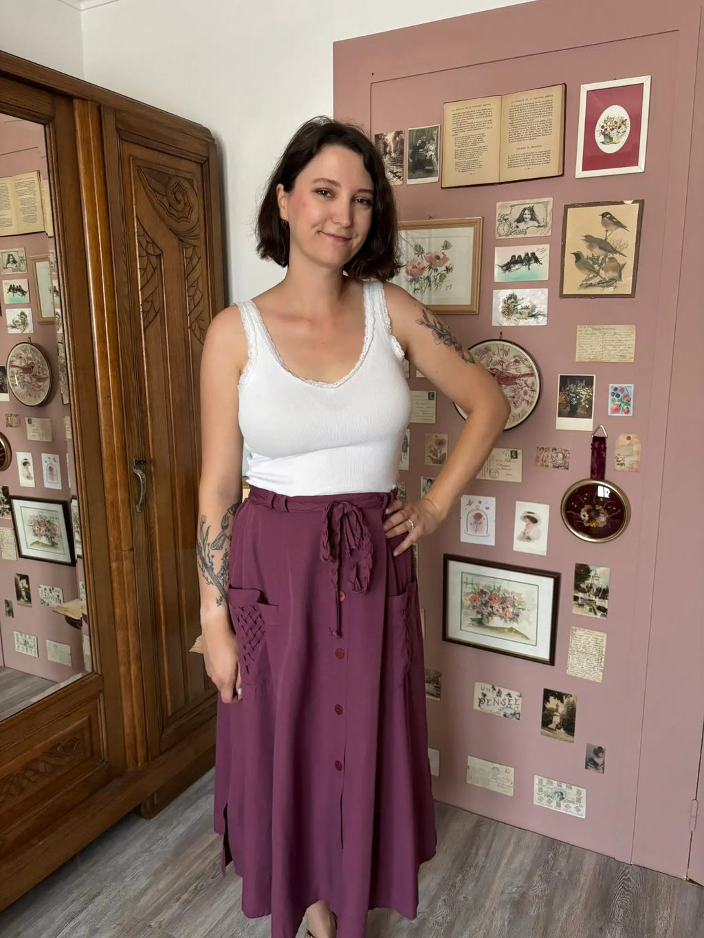 Jupe midi prune à taille ajustable – T.40/42 – Vintage années 90