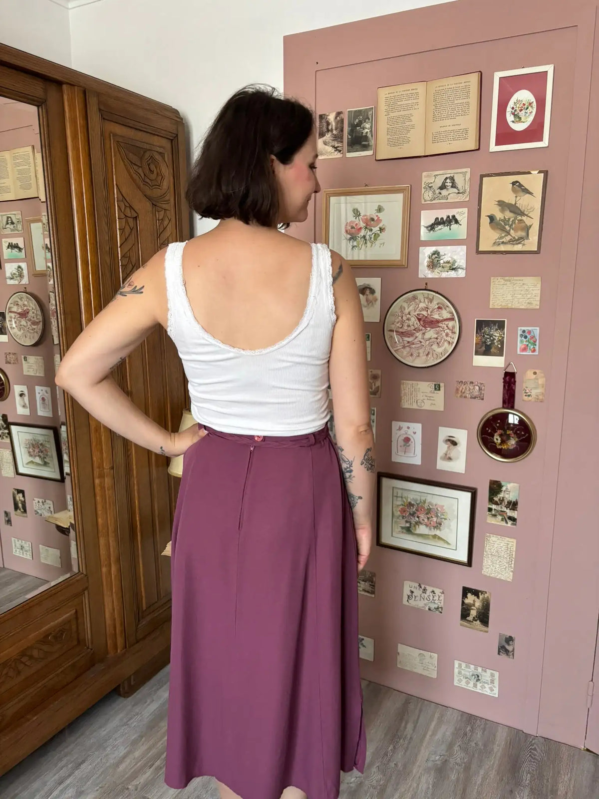 Jupe midi prune à taille ajustable – T.40/42 – Vintage années 90