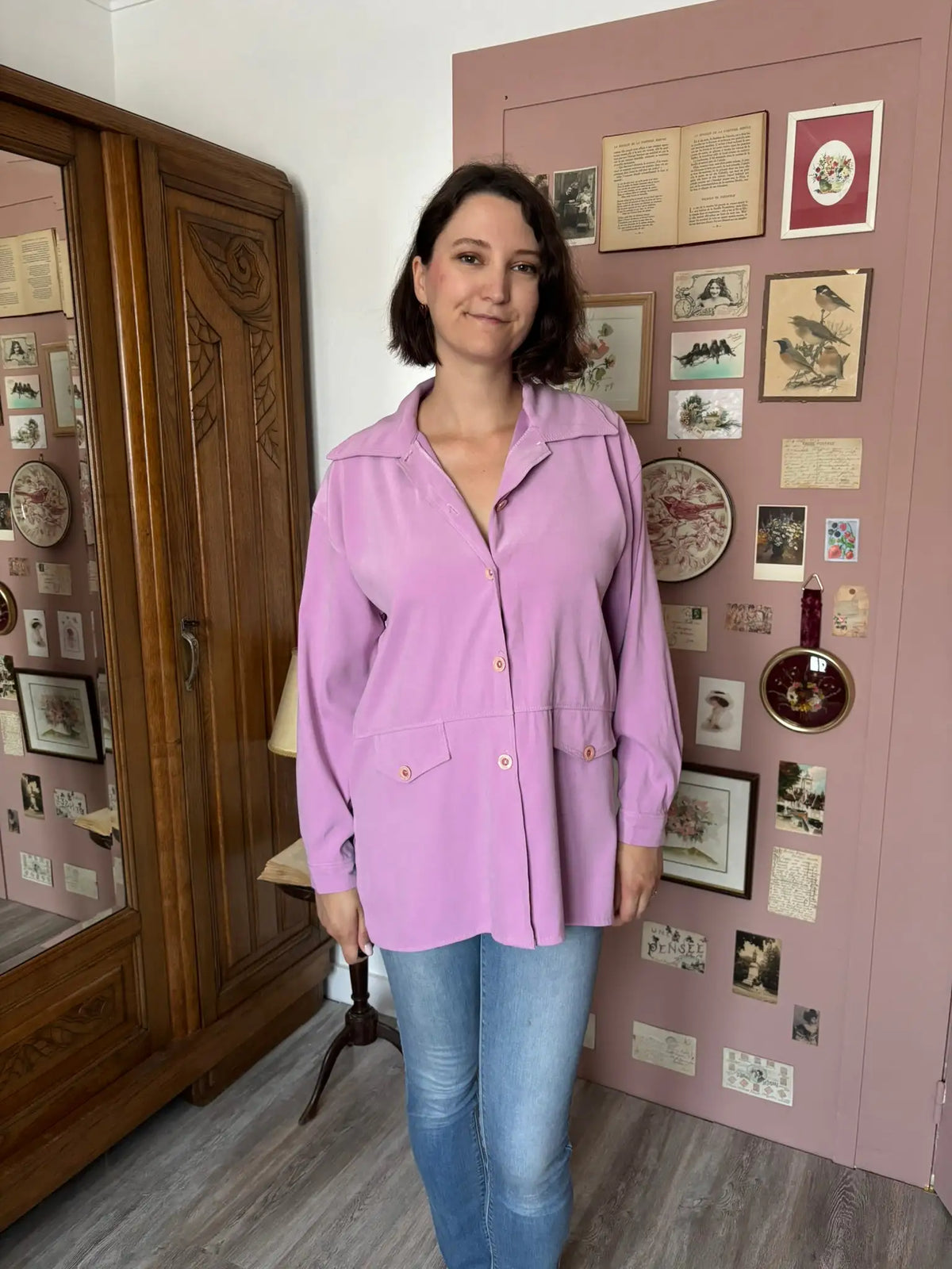 Chemise lilas oversize – Taille 46/48 – Vintage années 80/90