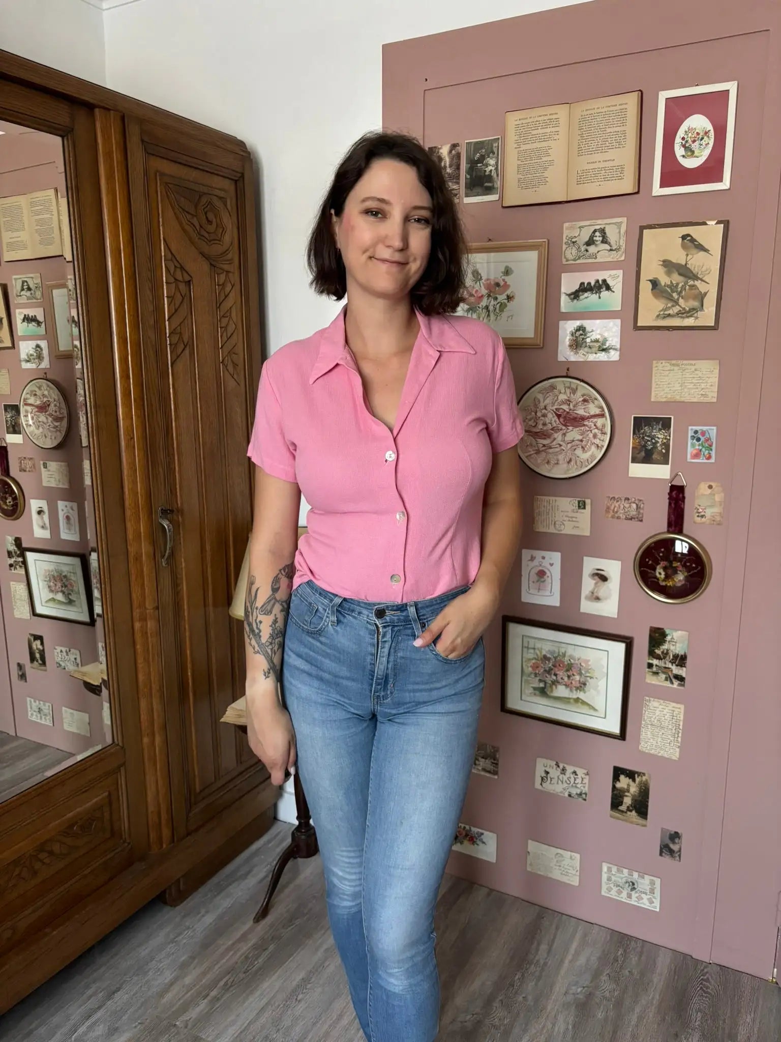 Chemisier rose en viscose Camaïeu – T.36 / petit 38 – Vintage années 90/2000