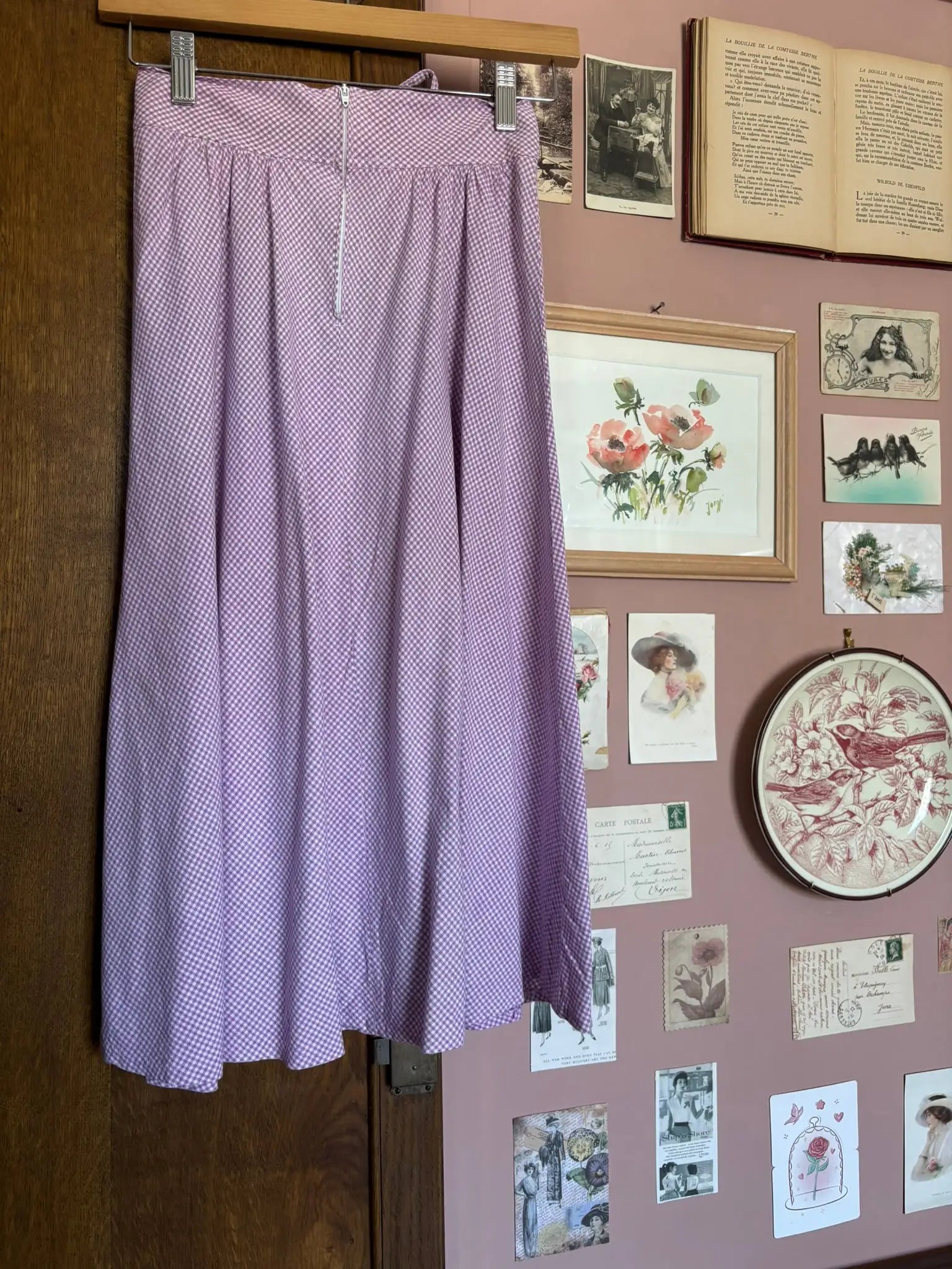 Jupe patineuse vichy lilas – T.34 – Vintage années 90/2000