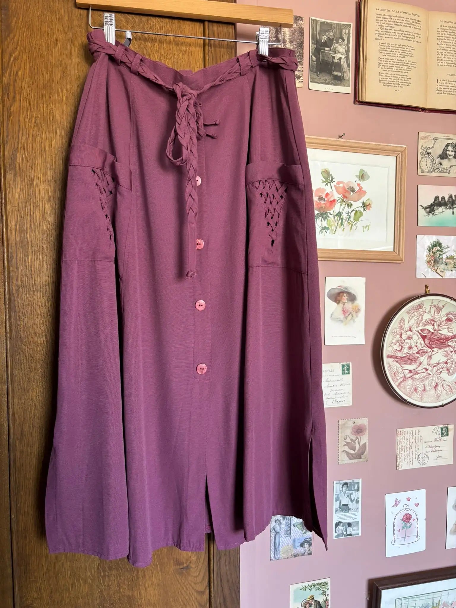 Jupe midi prune à taille ajustable – T.40/42 – Vintage années 90