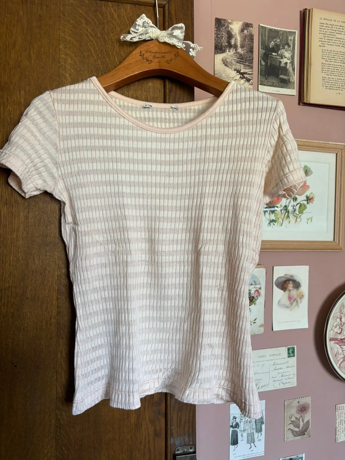 T-shirt côtelé pêche vintage – T.34 – Années 90/2000