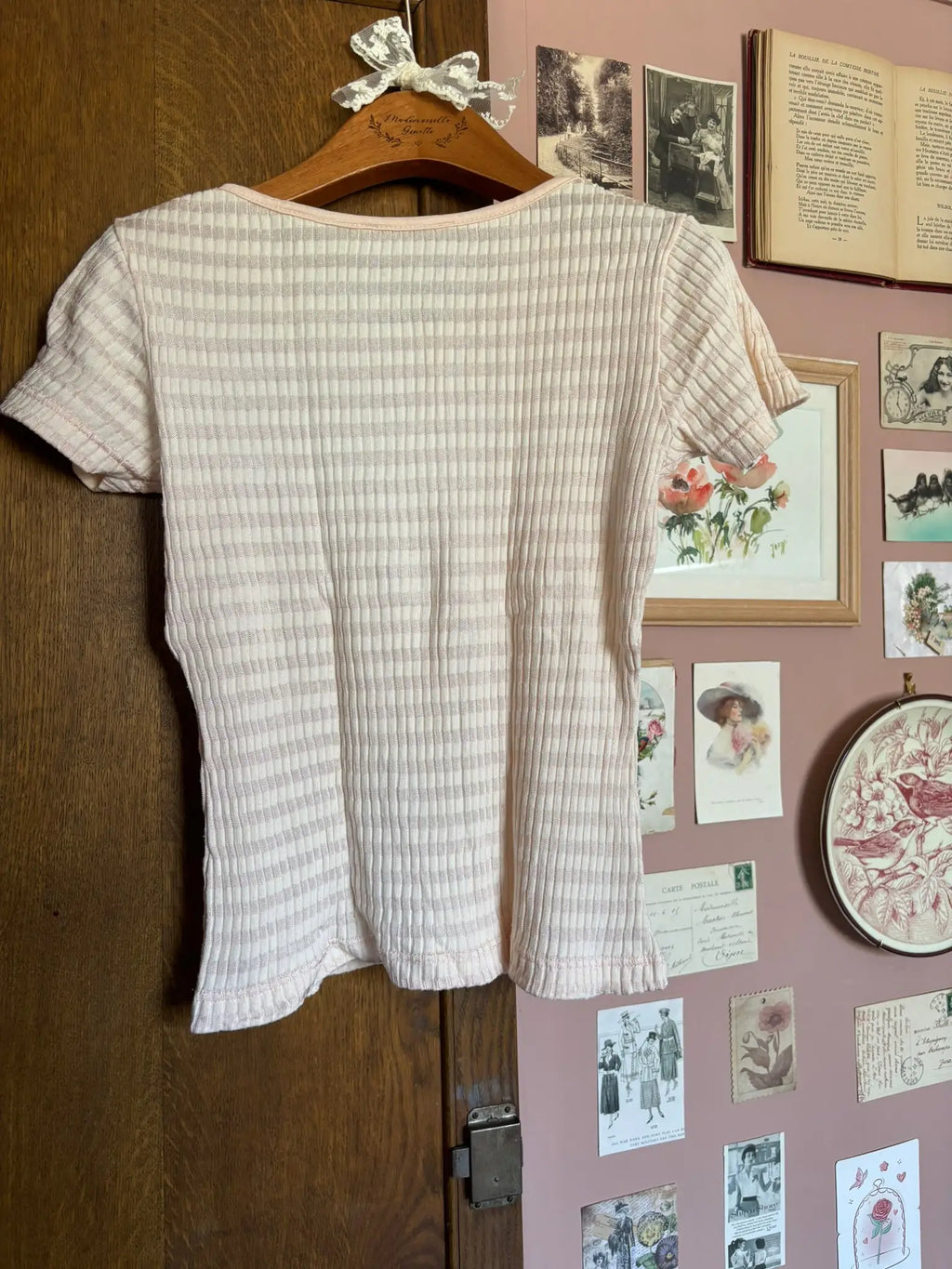 T-shirt côtelé pêche vintage – T.34 – Années 90/2000