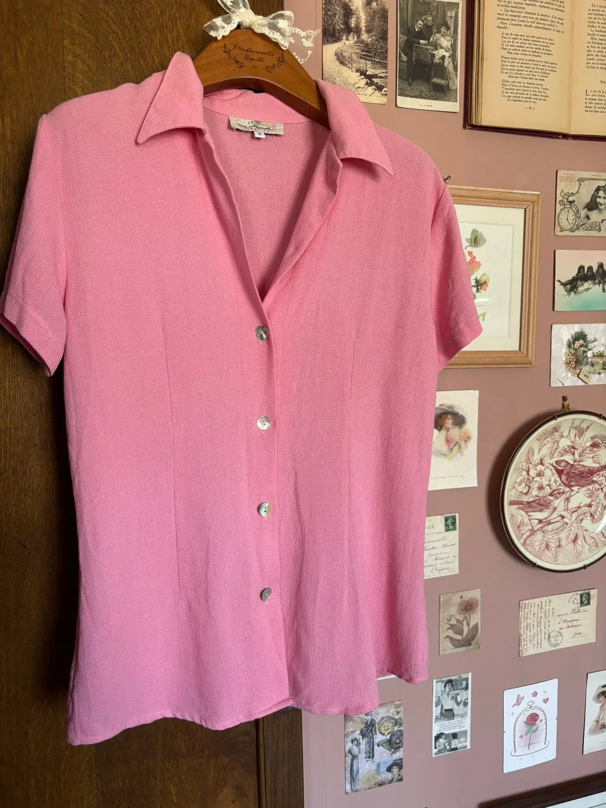 Chemisier rose en viscose Camaïeu – T.36 / petit 38 – Vintage années 90/2000
