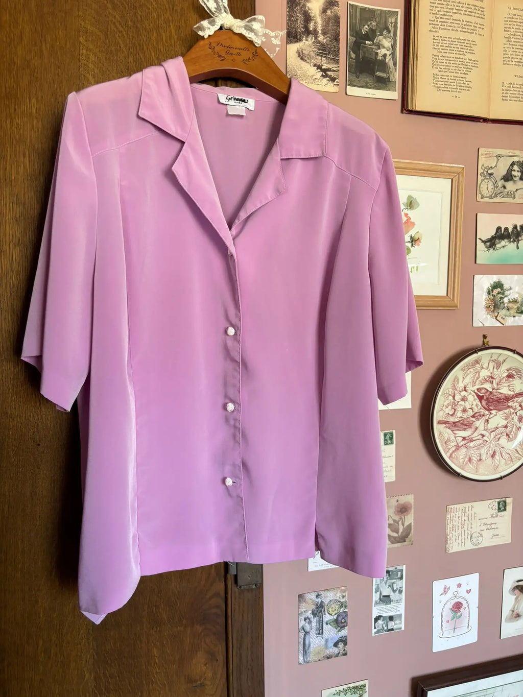 Chemisier fluide lilas satiné Gevana – T.44 – Vintage années 90