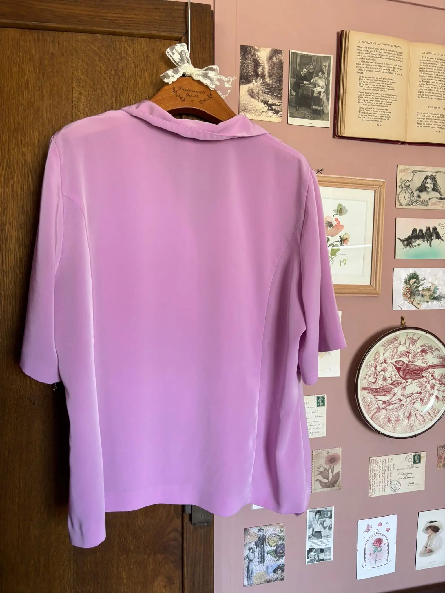 Chemisier fluide lilas satiné Gevana – T.44 – Vintage années 90