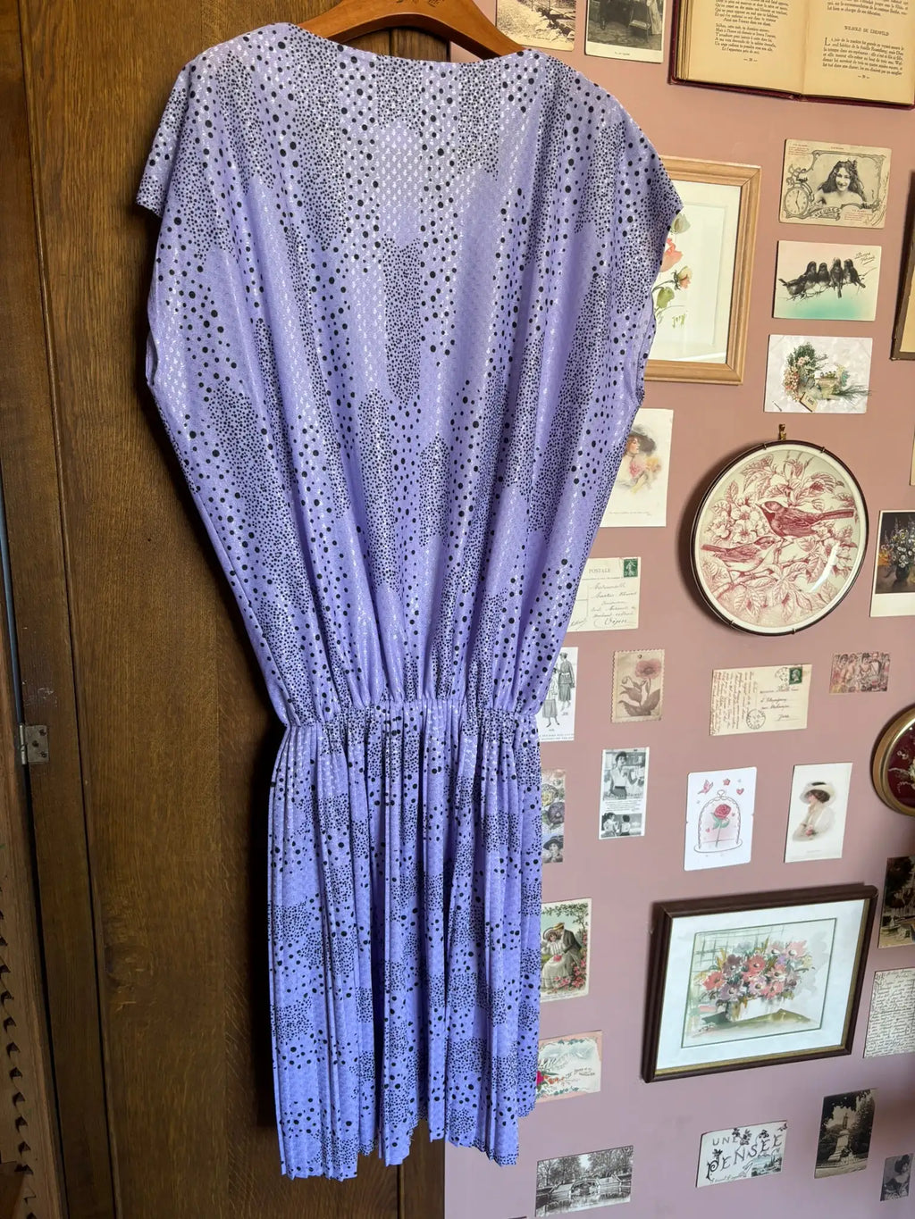Robe plissée satinée lavande – Vintage – T.42/44– Années 80/90
