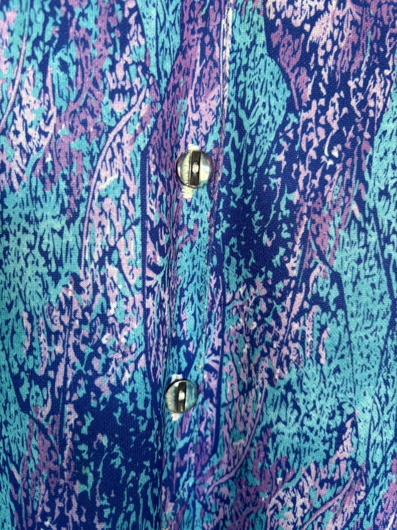 Robe vintage imprimé abstrait bleu & violet – T. 50/52 – Années 90