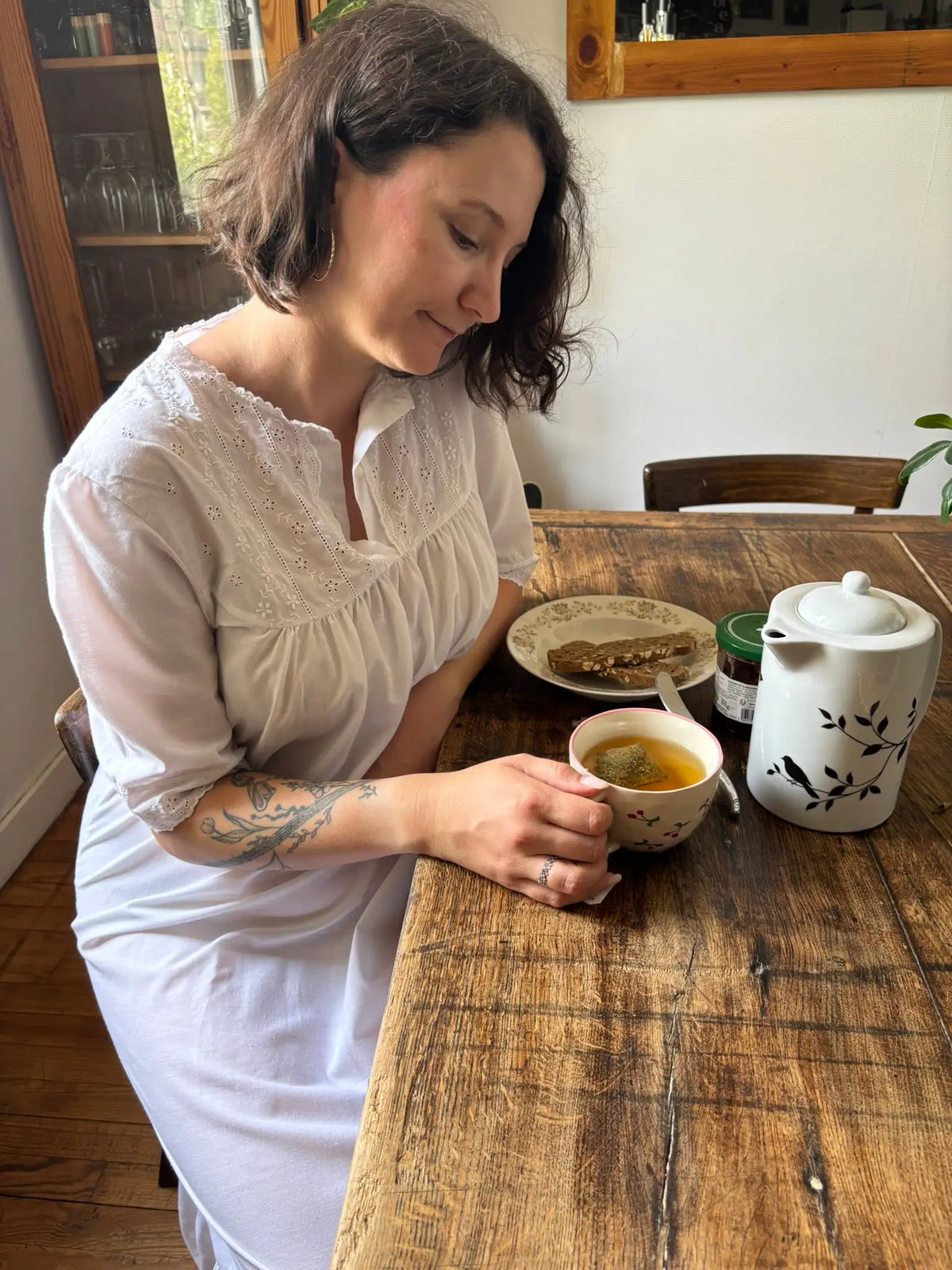 Chemise de nuit longue blanche brodée – T.38/40 – Vintage années 80