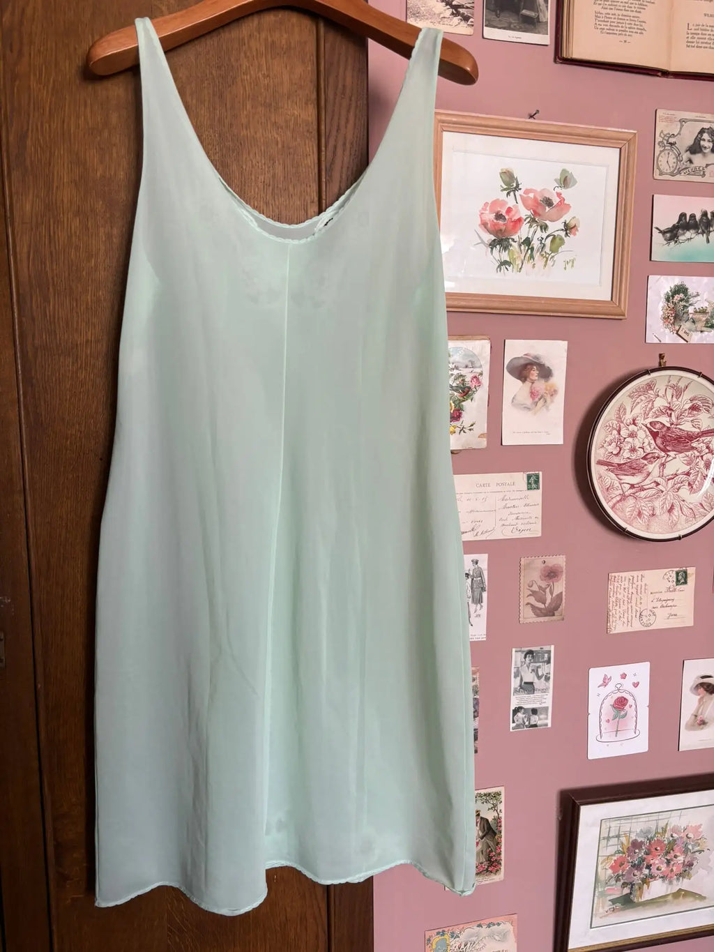 Nuisette vintage vert d'eau en dentelle – T.36/38 – Années 70/80