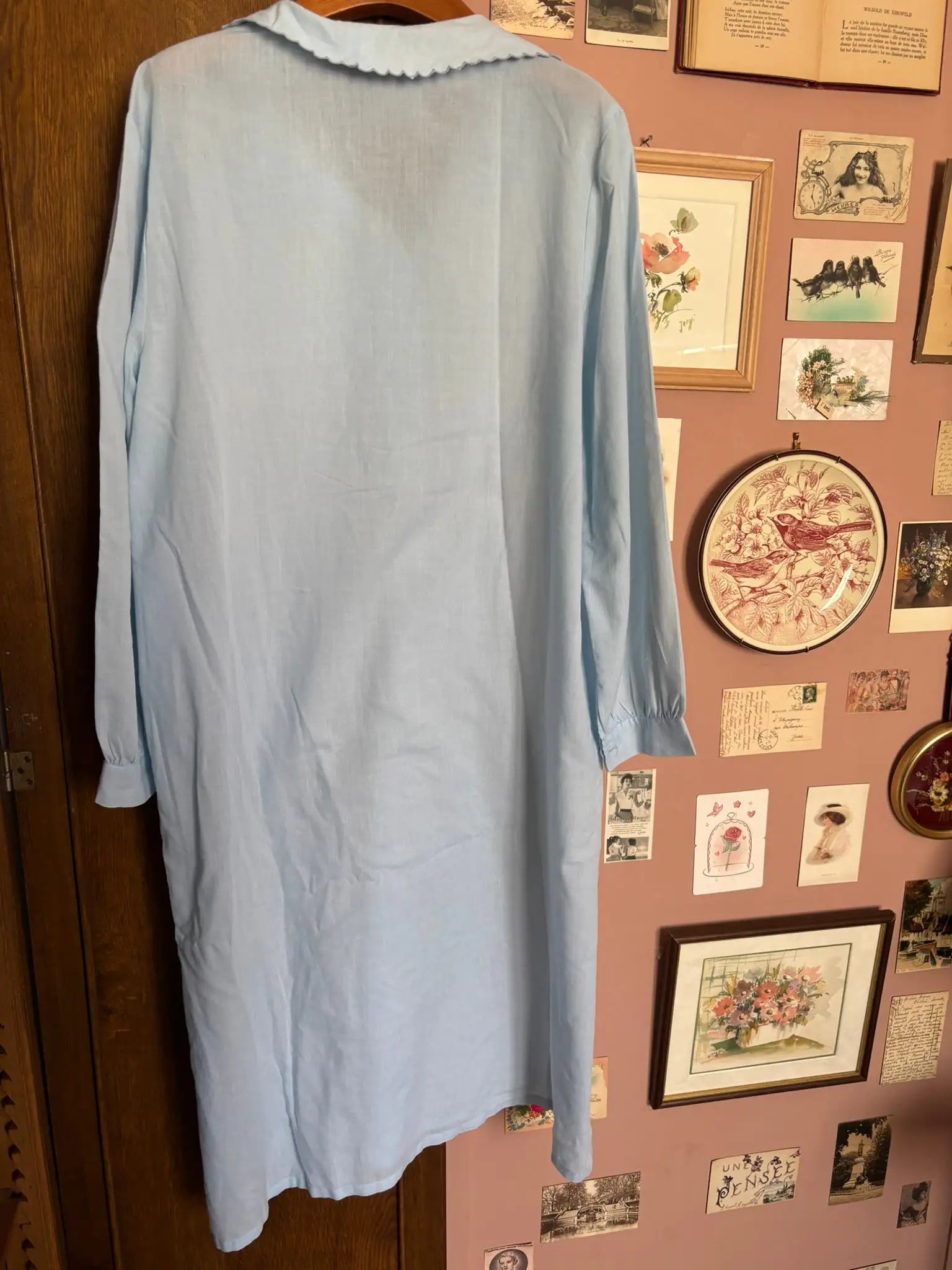 Chemise de nuit vintage bleu ciel brodée Lingelor – T.38/40 – Années 70/80