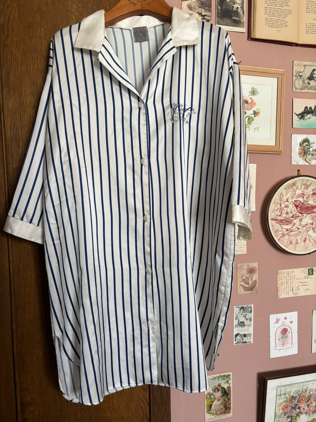 Chemise de nuit satinée rayée bleu et blanc – Vintage années 90/2000