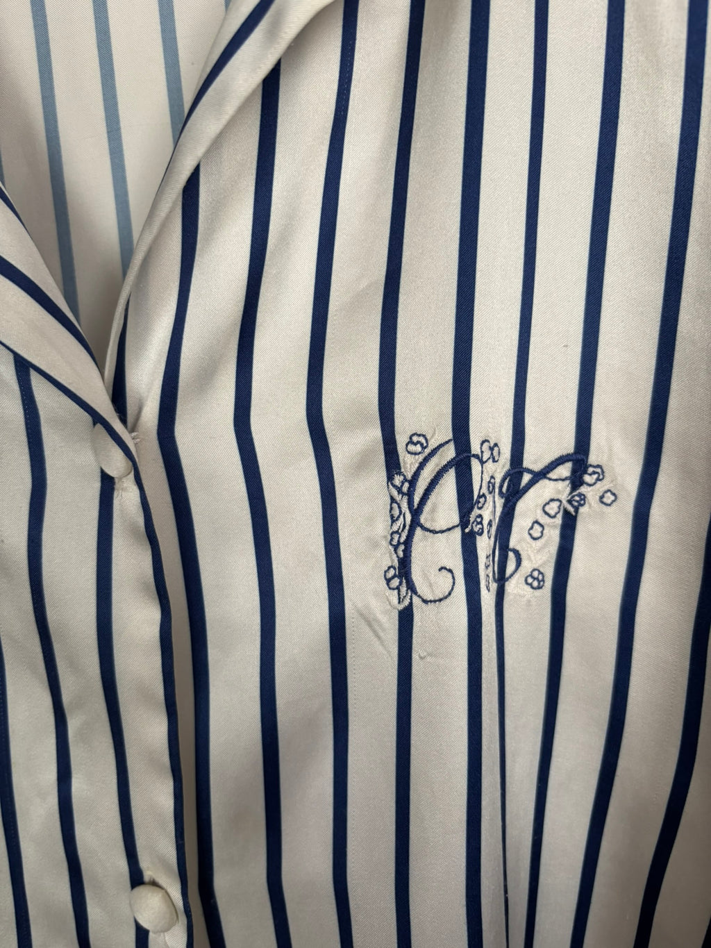 Chemise de nuit satinée rayée bleu et blanc – Vintage années 90/2000