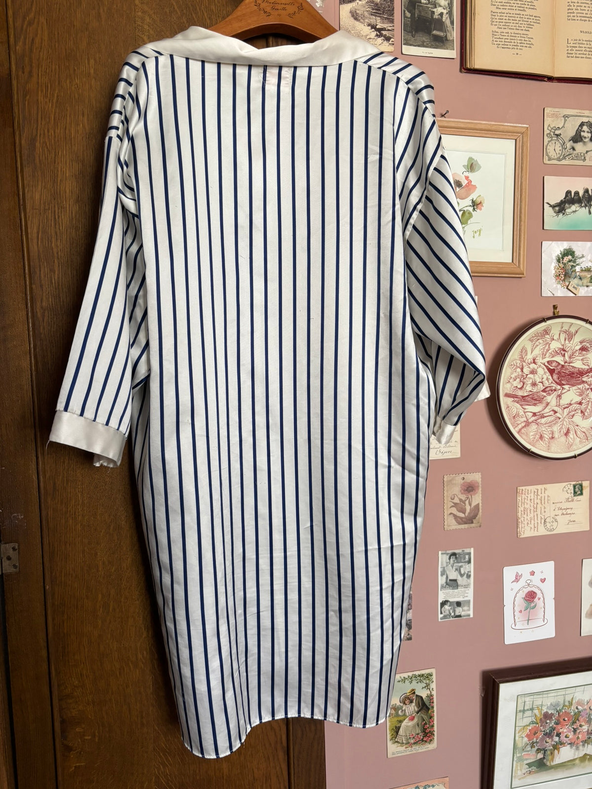 Chemise de nuit satinée rayée bleu et blanc – Vintage années 90/2000