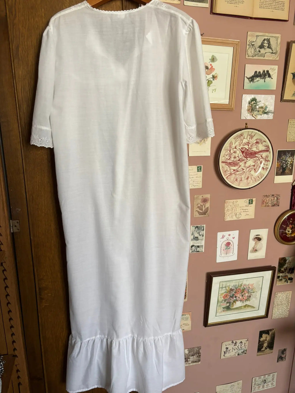 Chemise de nuit longue blanche brodée – T.38/40 – Vintage années 80