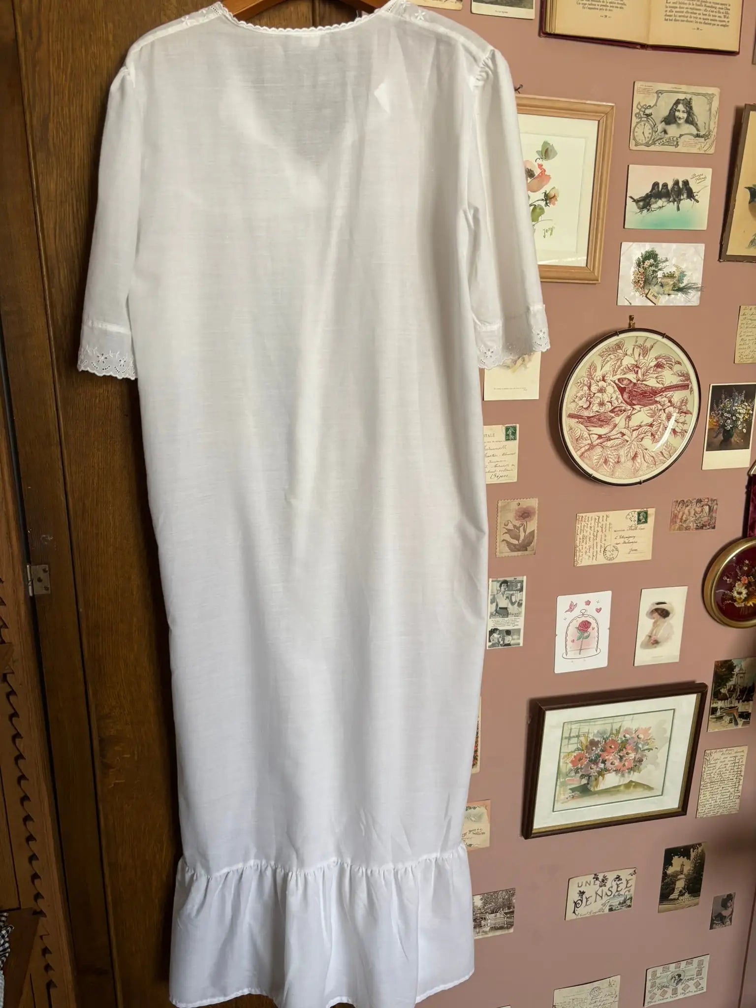Chemise de nuit longue blanche brodée – T.38/40 – Vintage années 80