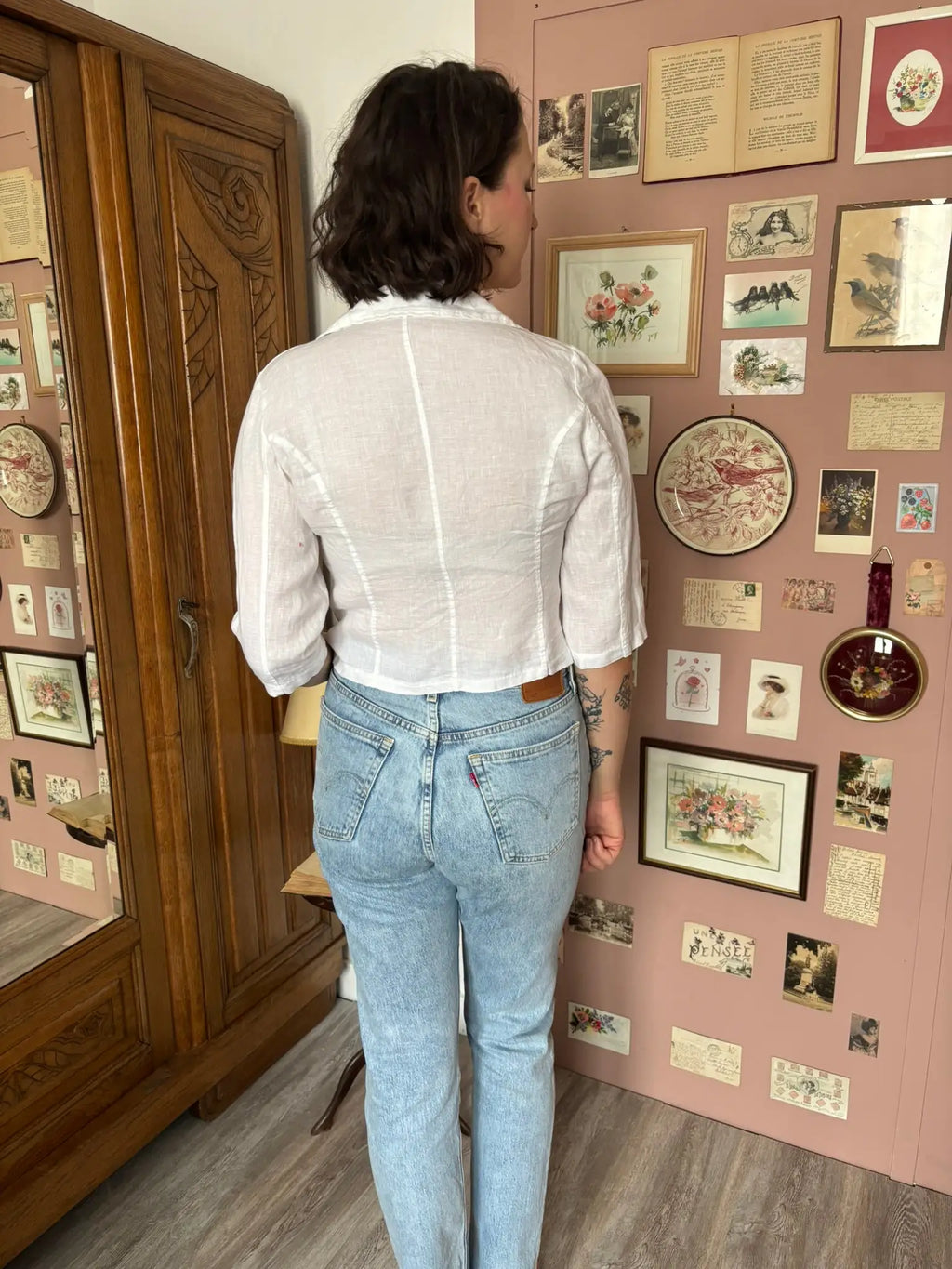 Veste courte blanche en lin – Fabriquée en Italie – T.38/40 - Années 90/2000