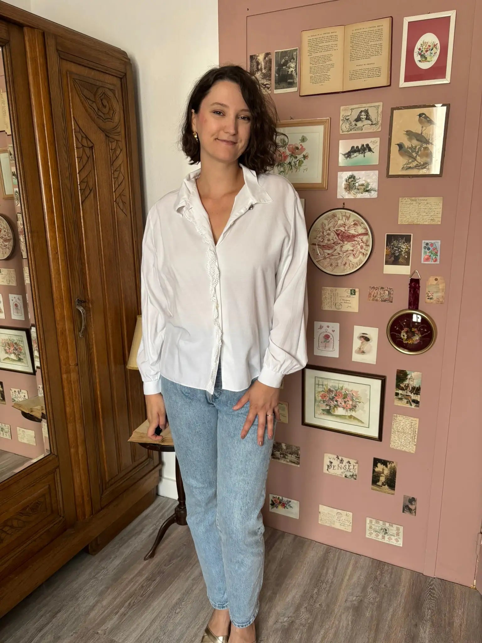 Chemise vintage blanche à guipure –  Du 38 au 42  - Années 80