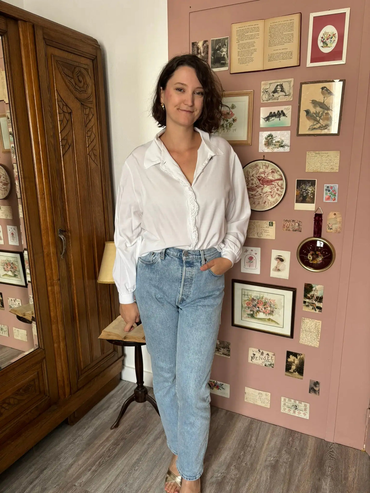 Chemise vintage blanche à guipure –  Du 38 au 42  - Années 80