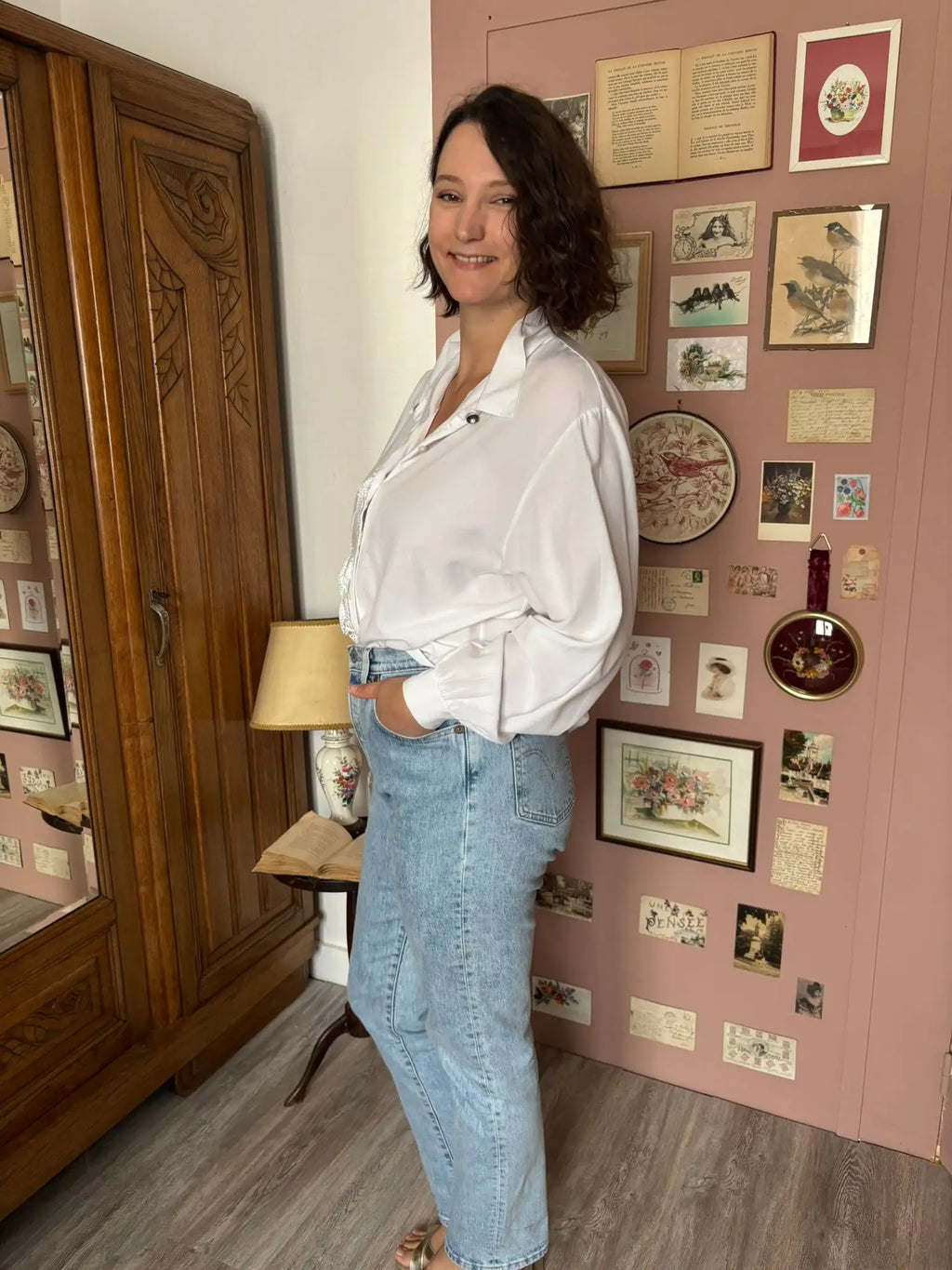 Chemise vintage blanche à guipure –  Du 38 au 42  - Années 80