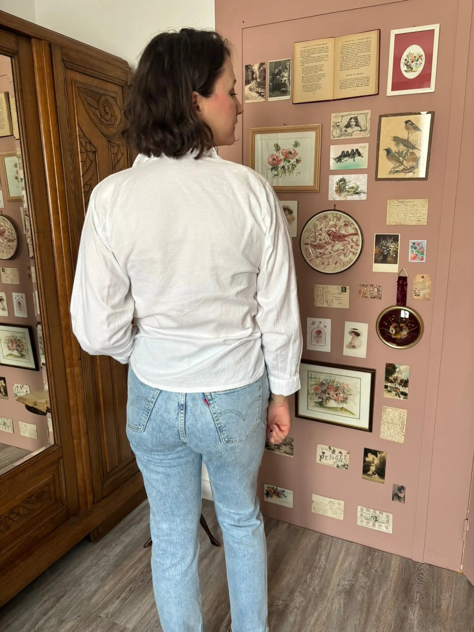 Chemise vintage blanche à jabot volanté –T.38 - Années 80