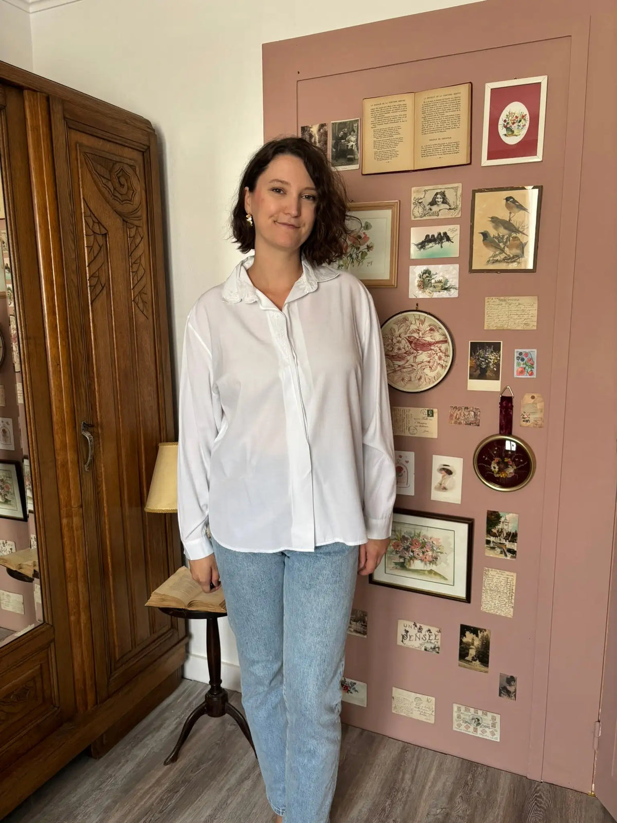 Chemise vintage blanche fluide brodée- Du 38 au 42 – Années 80/90
