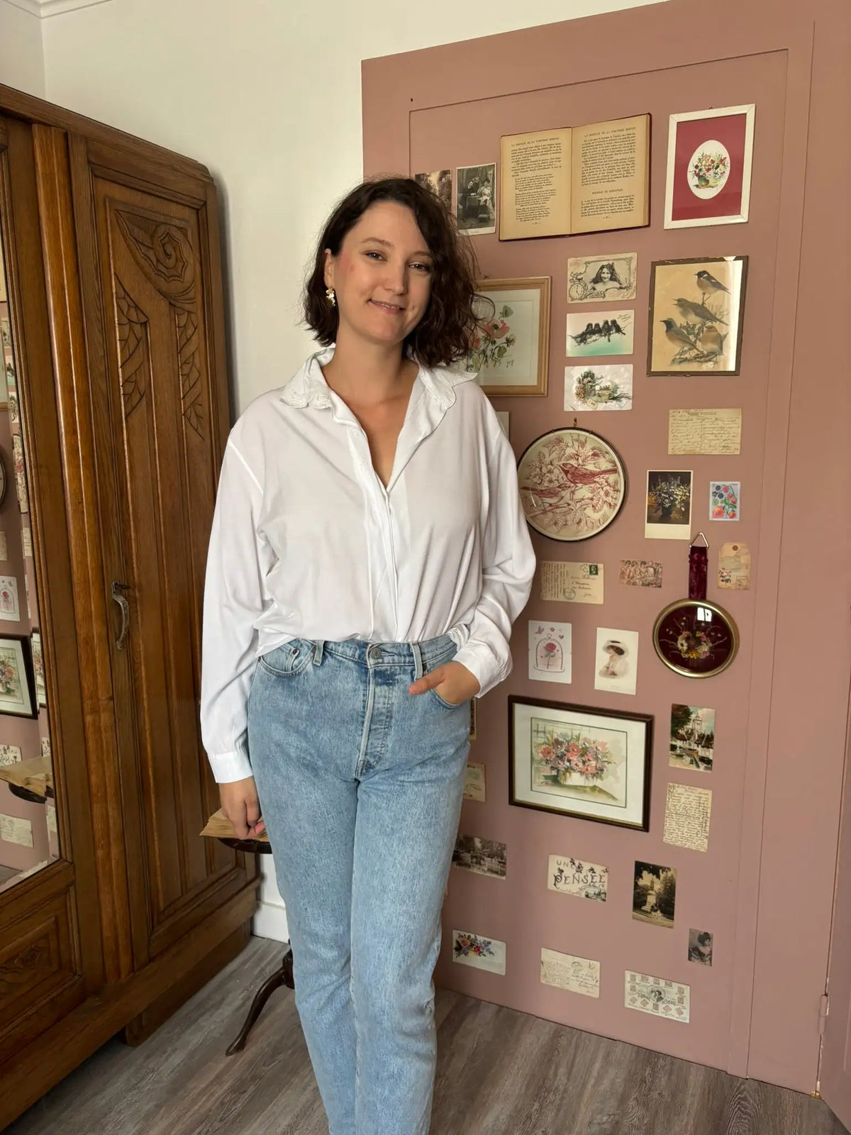 Chemise vintage blanche fluide brodée- Du 38 au 42 – Années 80/90