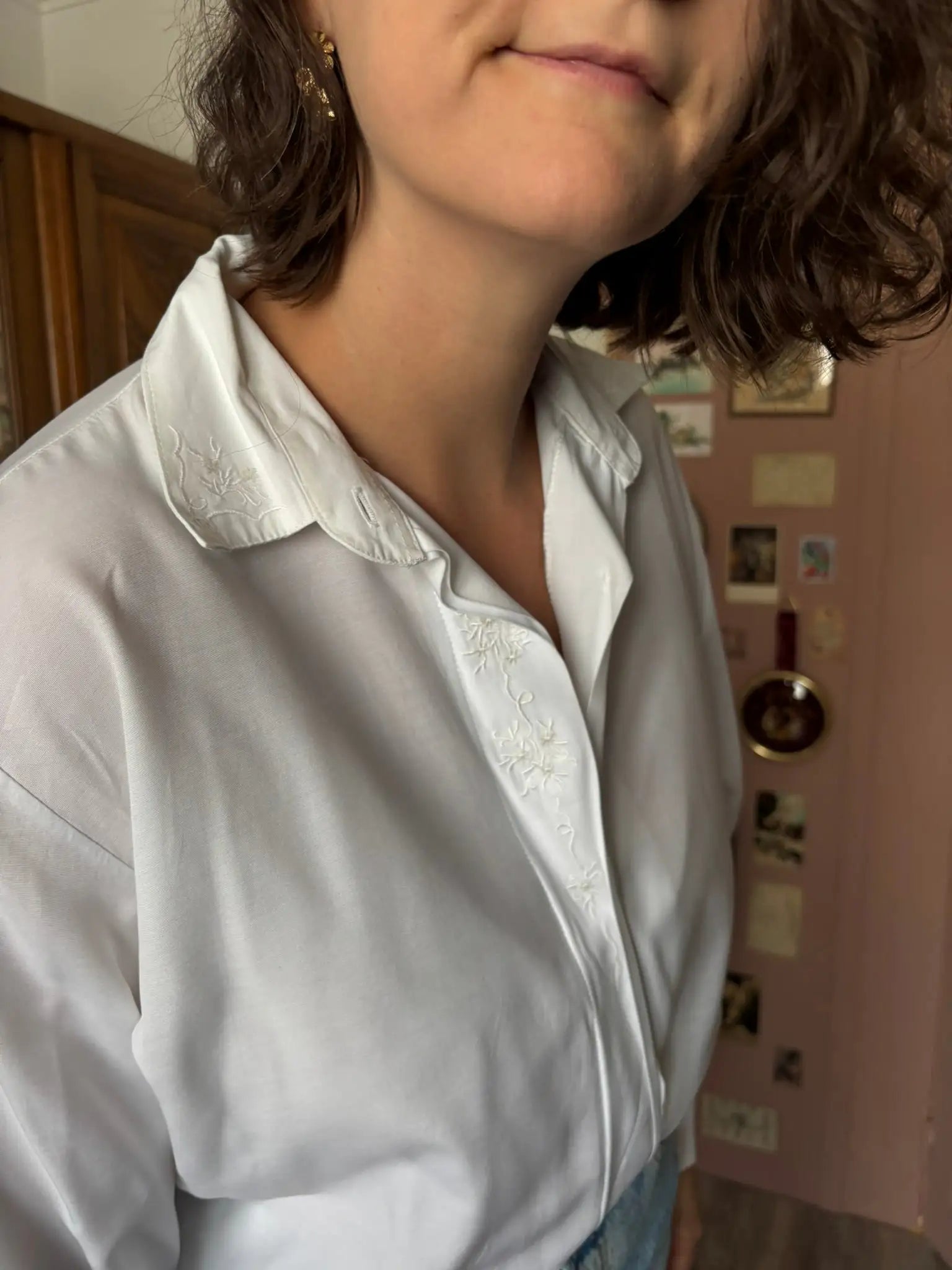 Chemise vintage blanche fluide brodée- Du 38 au 42 – Années 80/90