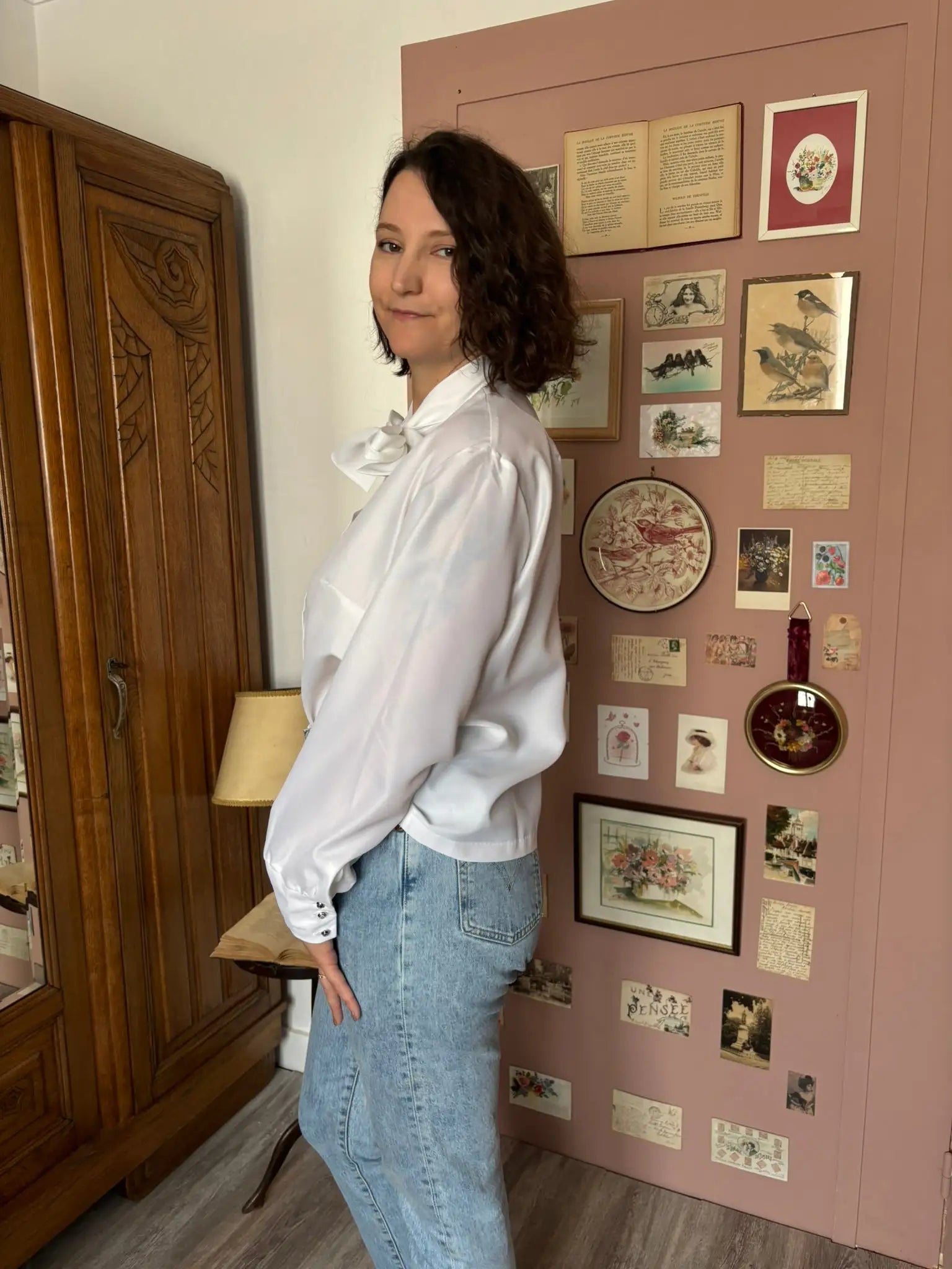Chemise vintage blanche à col lavallière – Création Gerges Serre  T.42/44– Années 80