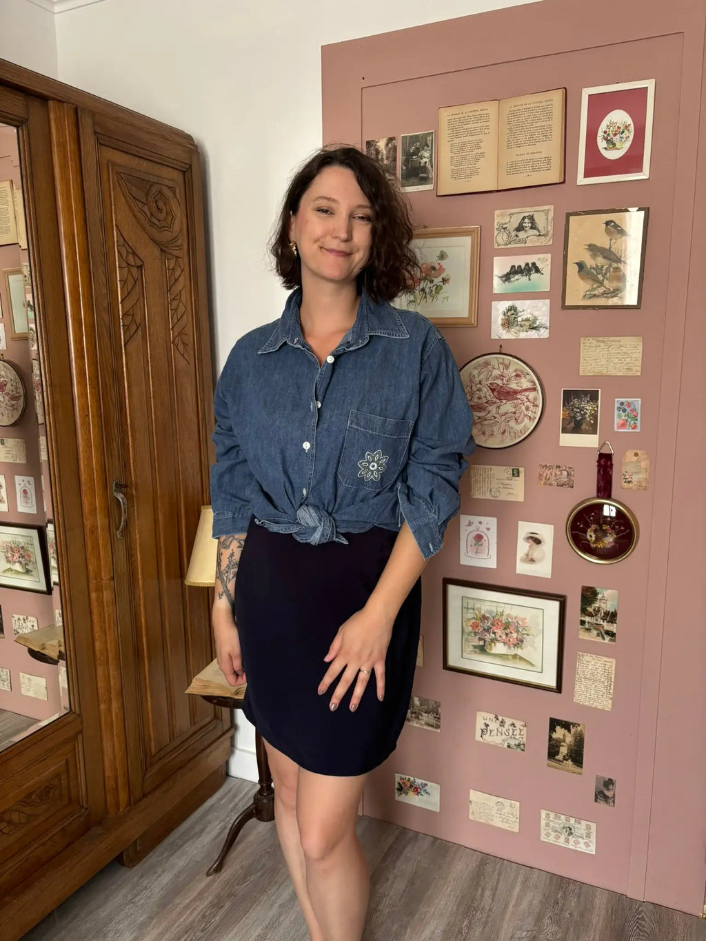 Chemise vintage en jean brut brodée – Du 42 au 46 - Années 90/2000