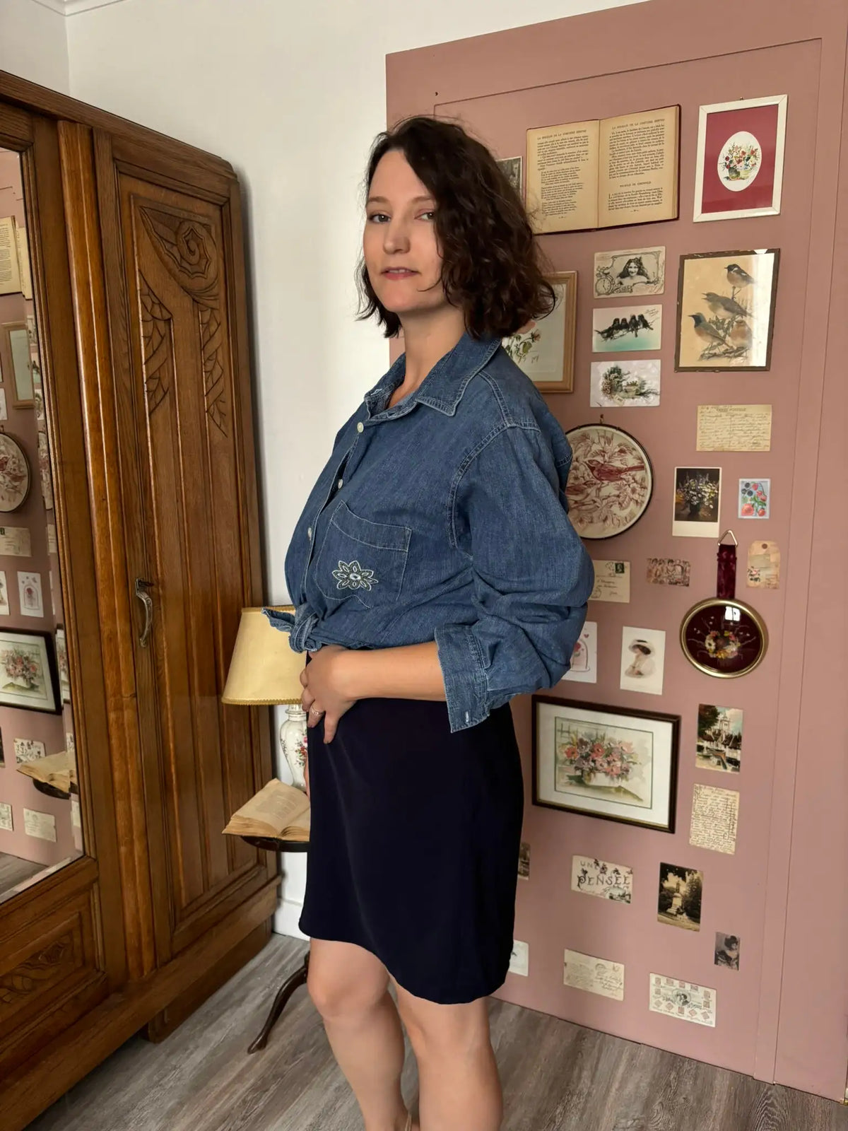 Chemise vintage en jean brut brodée – Du 42 au 46 - Années 90/2000