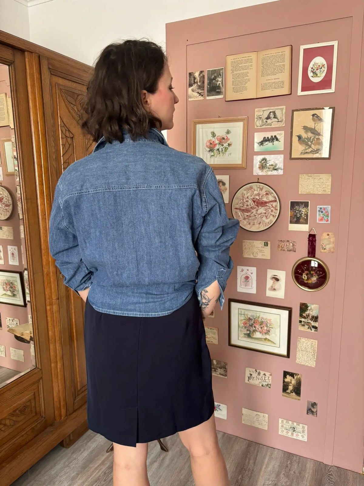Chemise vintage en jean brut brodée – Du 42 au 46 - Années 90/2000