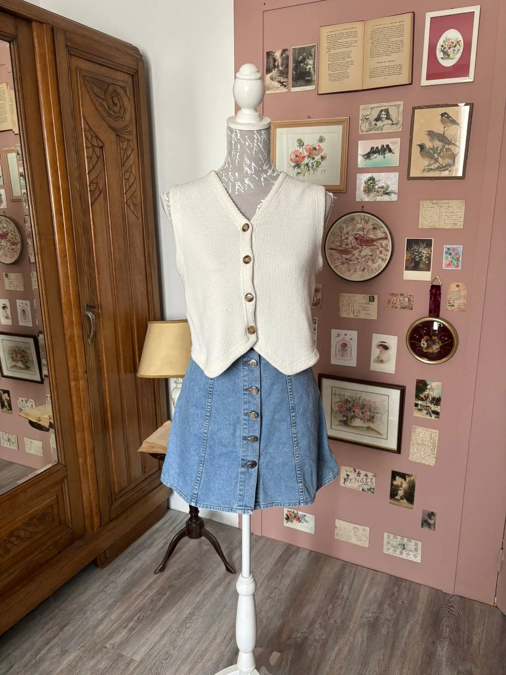 Jupe trapèze en jean boutonnée – Pimkie –T.34-  Années 90