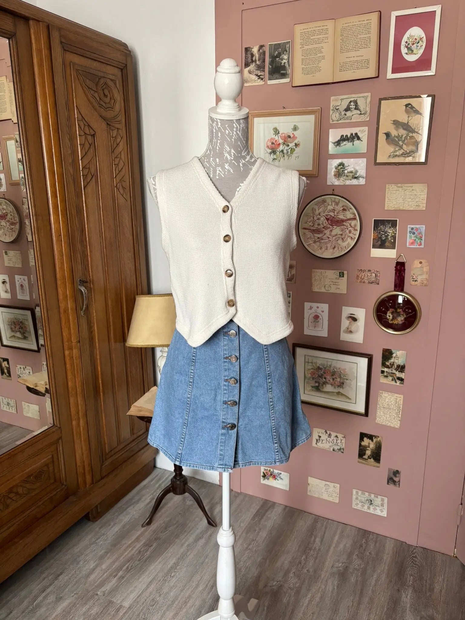 Jupe trapèze en jean boutonnée – Pimkie –T.34-  Années 90